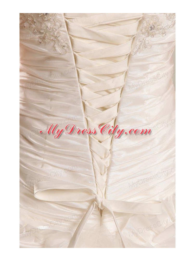 Fashionable A-Line Sweetheart Lace Up Taffeta and Tulle Wedding Dress with Court Train