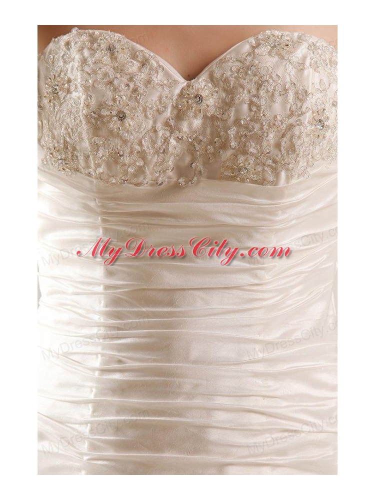 Fashionable A-Line Sweetheart Lace Up Taffeta and Tulle Wedding Dress with Court Train