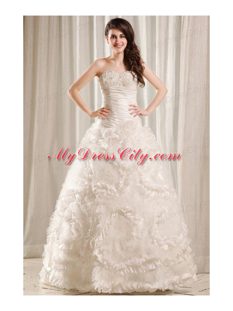 Fashionable A-Line Sweetheart Lace Up Taffeta and Tulle Wedding Dress with Court Train