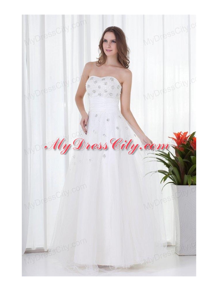 Floor-length Elegant A-line Strapless Wedding Dress with Beading