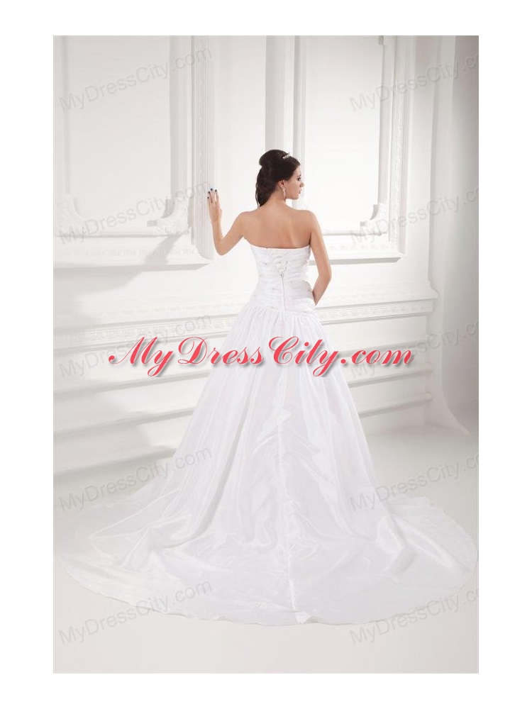 Gorgeous A-line Strapless Chapel Train Wedding Dress with Beading