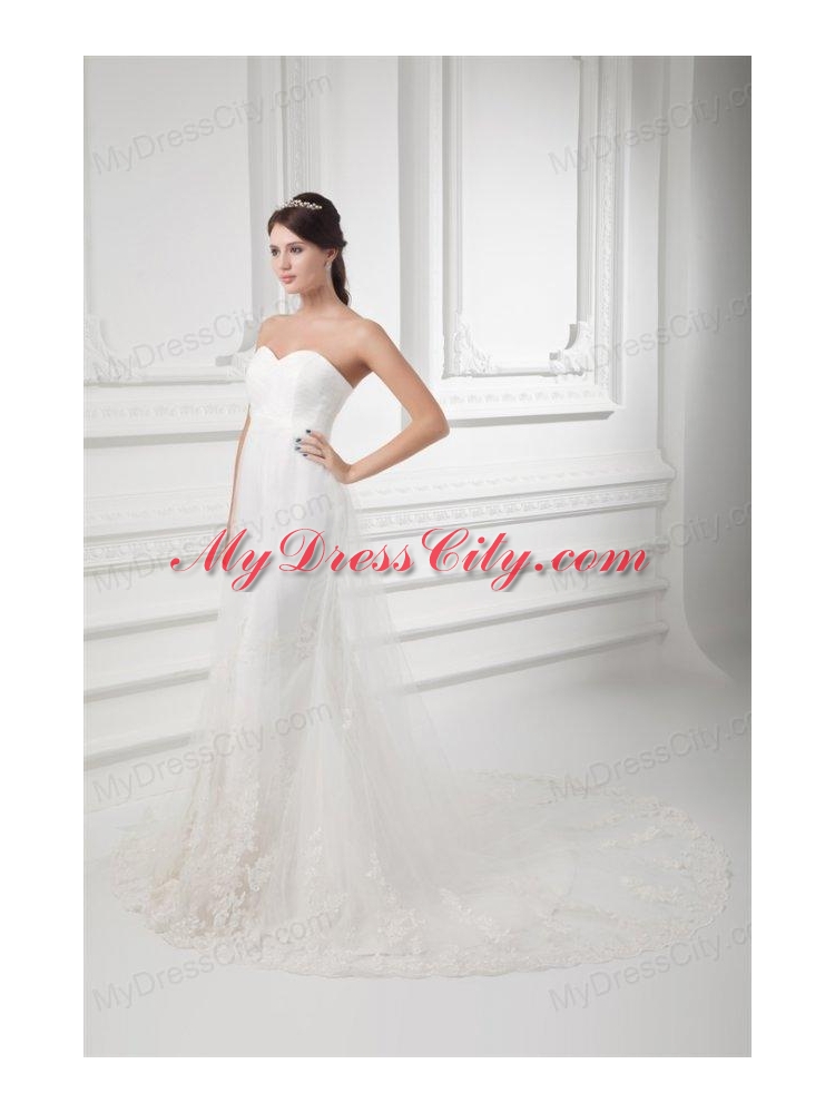 Gorgeous Mermaid Sweetheart Wedding Dress with Lace Chapel Train