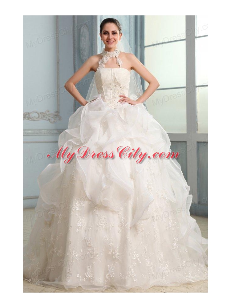 Halter Top Neck Organza Ball Gown Wedding Dress with Appliques 232.58