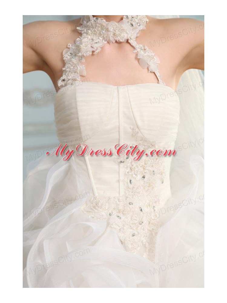 Halter Top Neck Organza Ball Gown Wedding Dress with Appliques 232.58