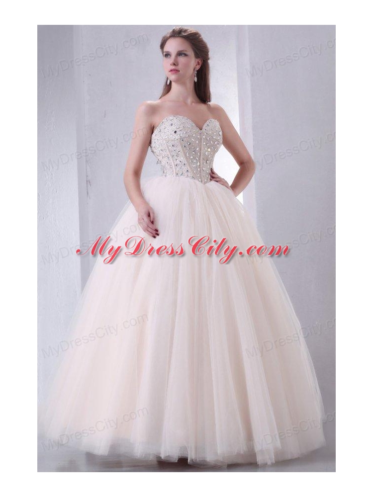 Lace Up Beaded Sweetheart A-line Wedding Dress with Tulle