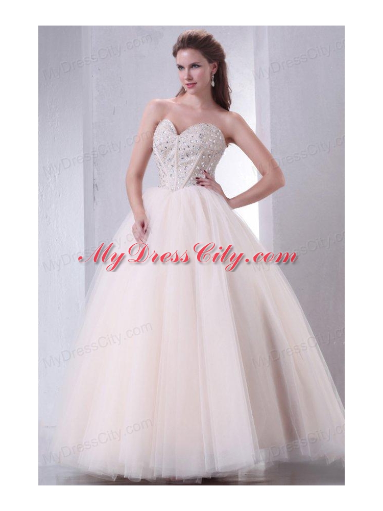 Lace Up Beaded Sweetheart A-line Wedding Dress with Tulle