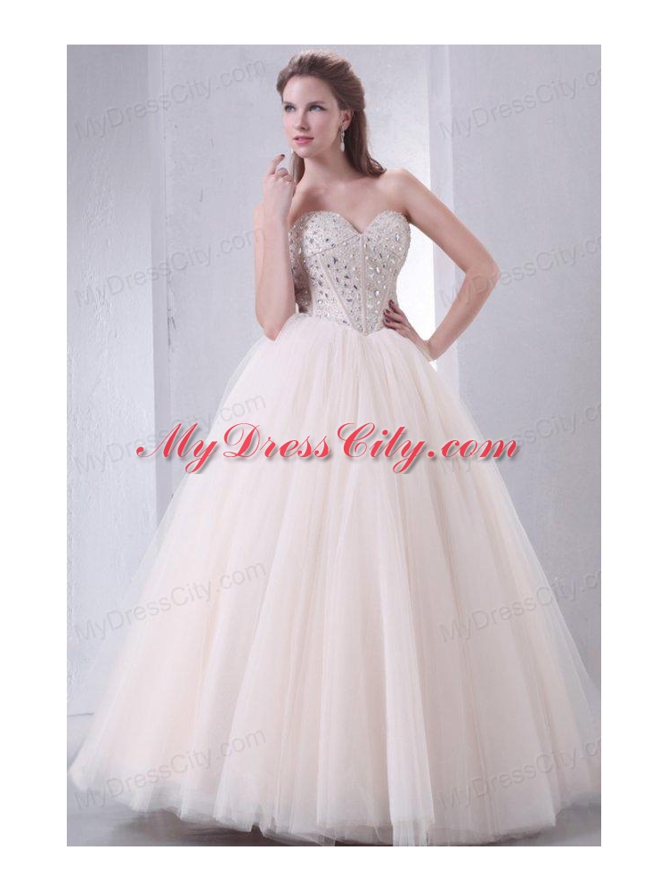 Lace Up Beaded Sweetheart A-line Wedding Dress with Tulle