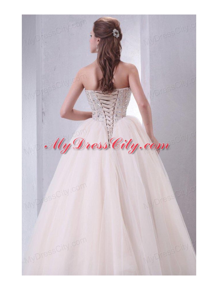 Lace Up Beaded Sweetheart A-line Wedding Dress with Tulle