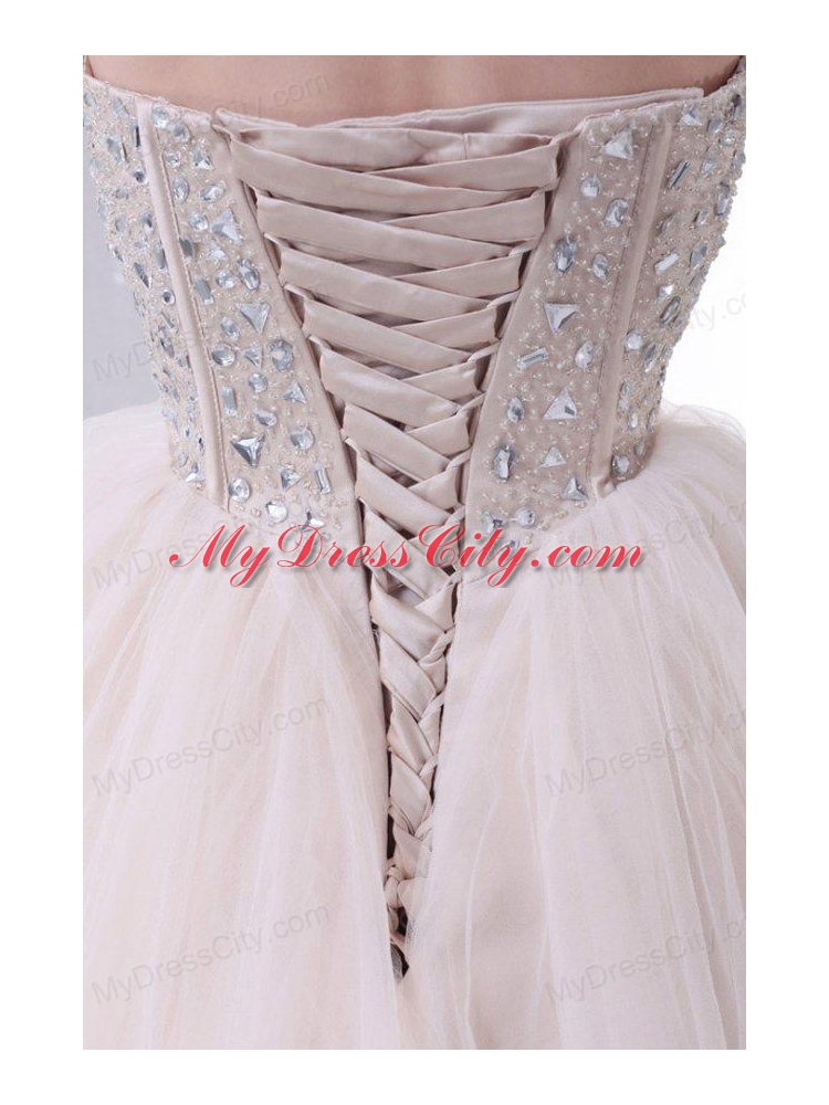 Lace Up Beaded Sweetheart A-line Wedding Dress with Tulle