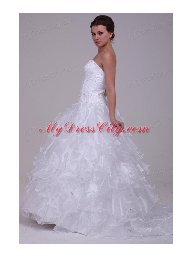 Luxurious Ball Gown Sweetheart Floor-length Beading Organza Wedding Dress