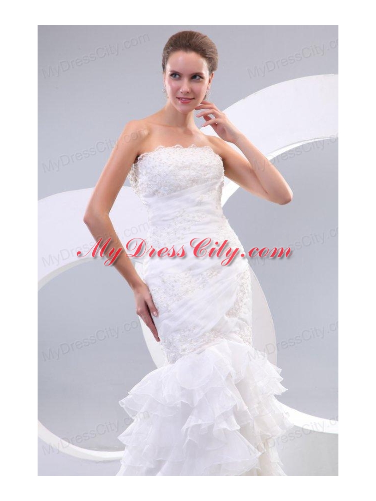 Luxurious Mermaid Strapless Organza 2014 Wedding Dress with Zipper-up