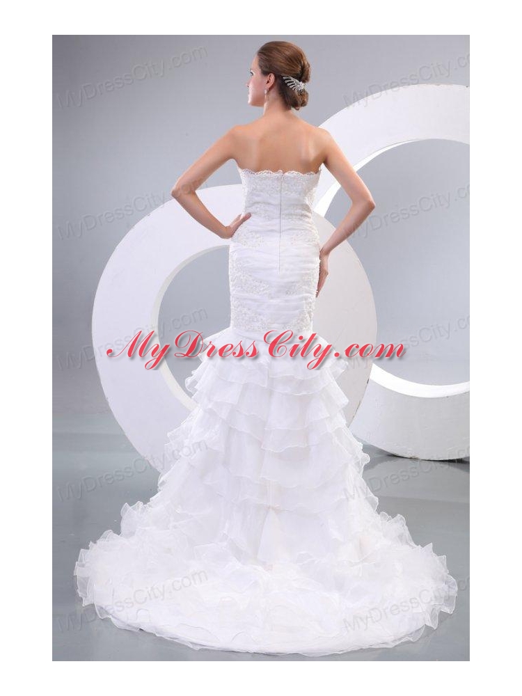 Luxurious Mermaid Strapless Organza 2014 Wedding Dress with Zipper-up