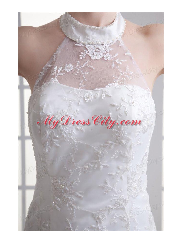 Mermaid Halter Top Lace Court Train Wedding Dress