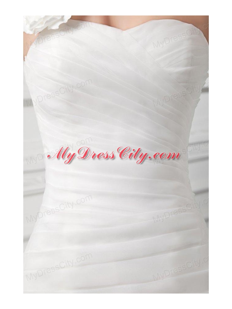 Mermaid One Shoulder Flowers Wedding Dress with Court Train