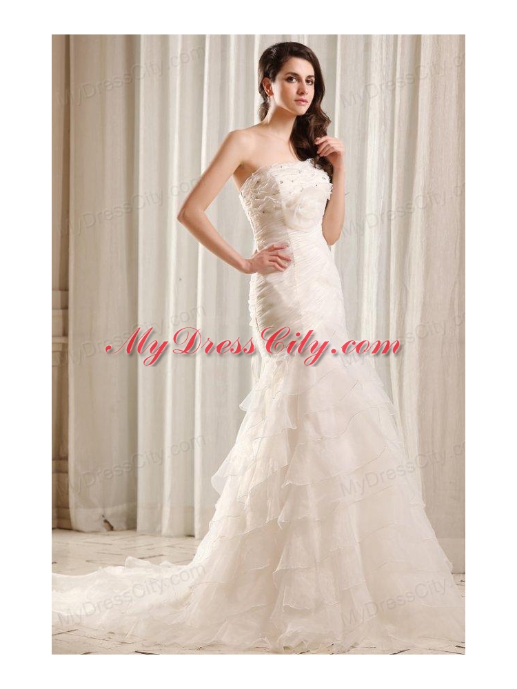 Mermaid Strapless Beading and Ruffles Layered Organza Wedding Dress