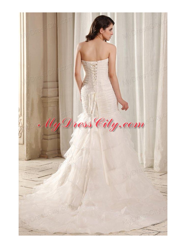 Mermaid Strapless Beading and Ruffles Layered Organza Wedding Dress