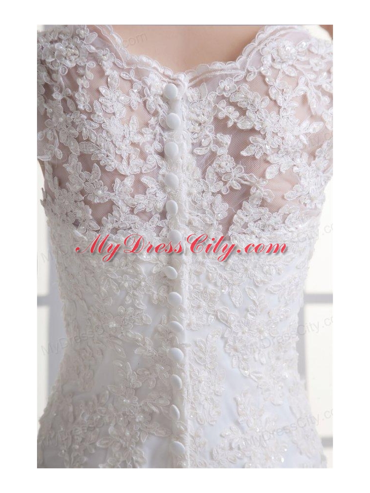 Mermaid V-Neck Lace Appliques Court Train Wedding Dress with Zipper Up