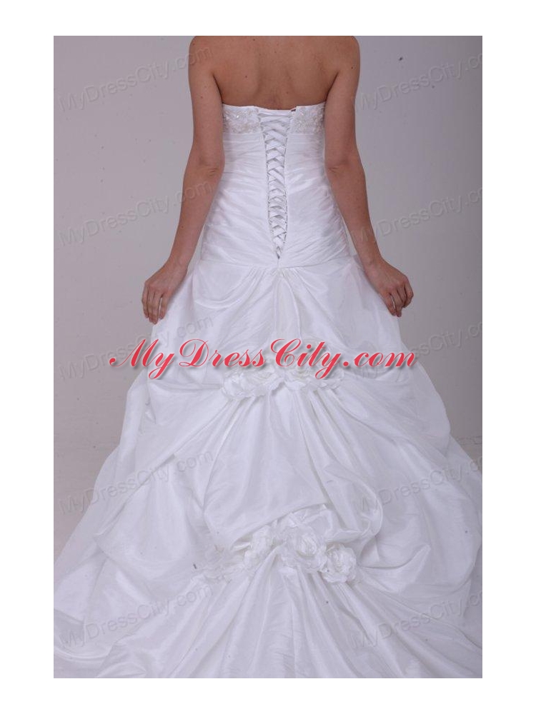 Princess Strapless Beading Taffeta Wedding Dress with Court Train