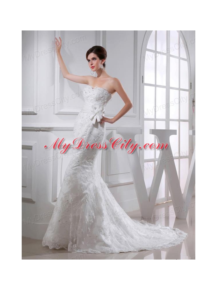 Sexy Mermeid  Sweetheart Court Train Lace Wedding Dress with Appliques