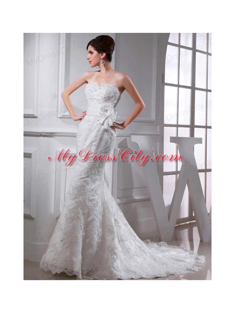 Sexy Mermeid  Sweetheart Court Train Lace Wedding Dress with Appliques