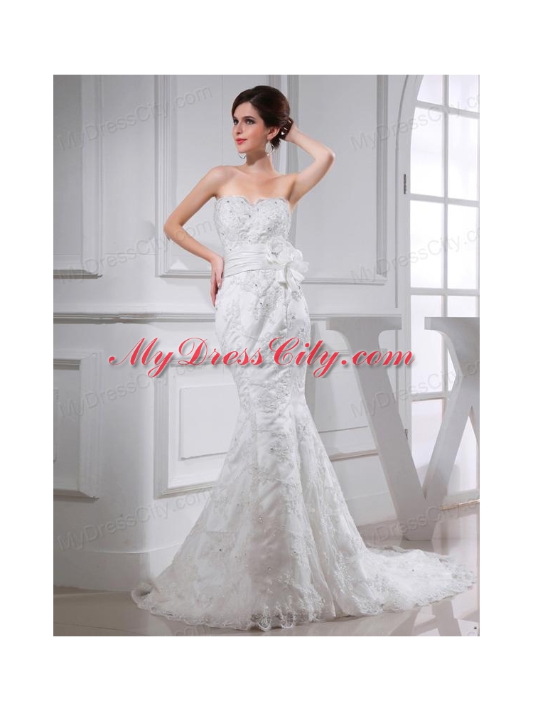 Sexy Mermeid  Sweetheart Court Train Lace Wedding Dress with Appliques