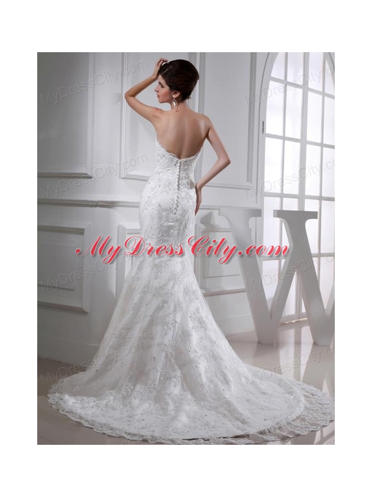 Sexy Mermeid  Sweetheart Court Train Lace Wedding Dress with Appliques