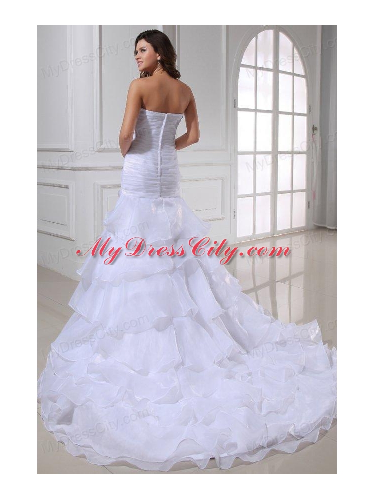 Strapless Beading and Ruffles Layered Organza Wedding Dress