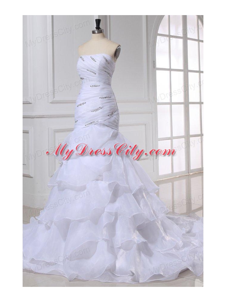 Strapless Beading and Ruffles Layered Organza Wedding Dress