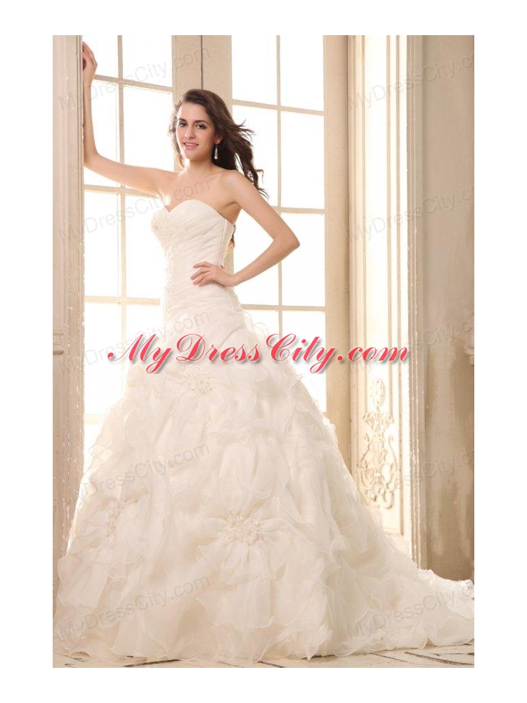 Sweetheart Appliques with Beading Wedding Dress with Organza