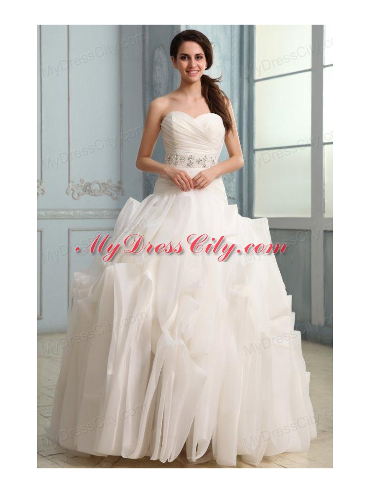 Sweetheart Beaded Decorate Waist Organza Wedding Dress with Ruffles