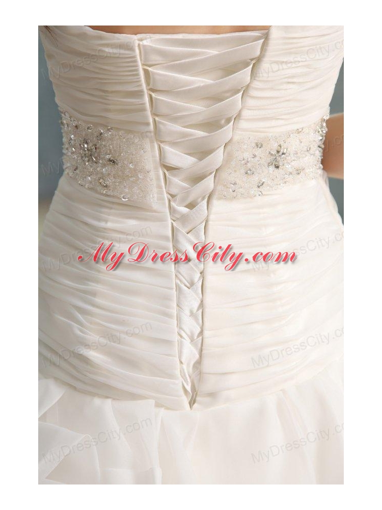 Sweetheart Beaded Decorate Waist Organza Wedding Dress with Ruffles