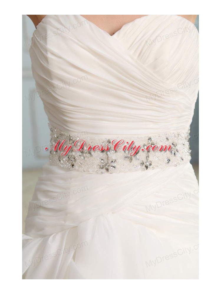 Sweetheart Beaded Decorate Waist Organza Wedding Dress with Ruffles