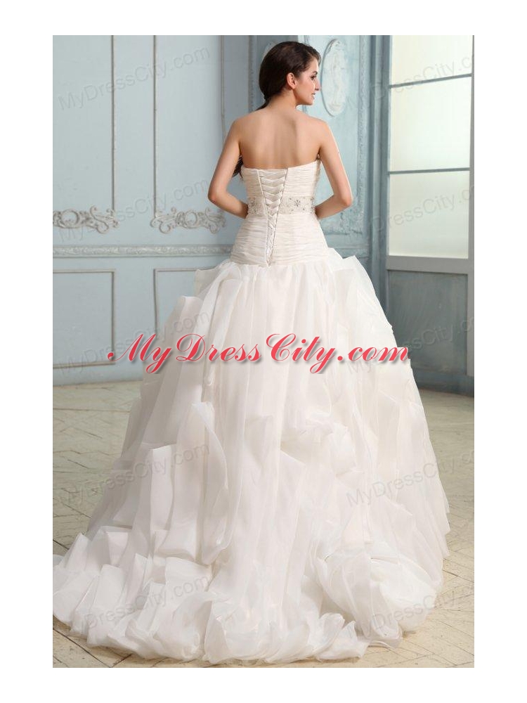 Sweetheart Beaded Decorate Waist Organza Wedding Dress with Ruffles