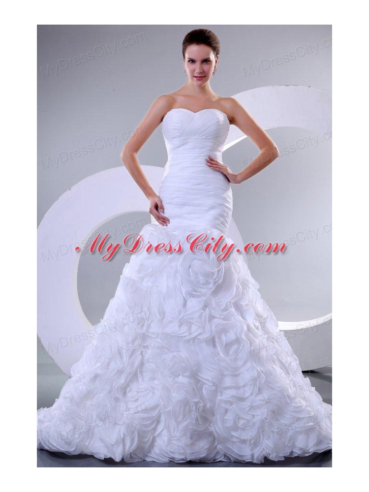 Sweetheart Mermaid Ruffles and Ruche Organza Wedding Dress