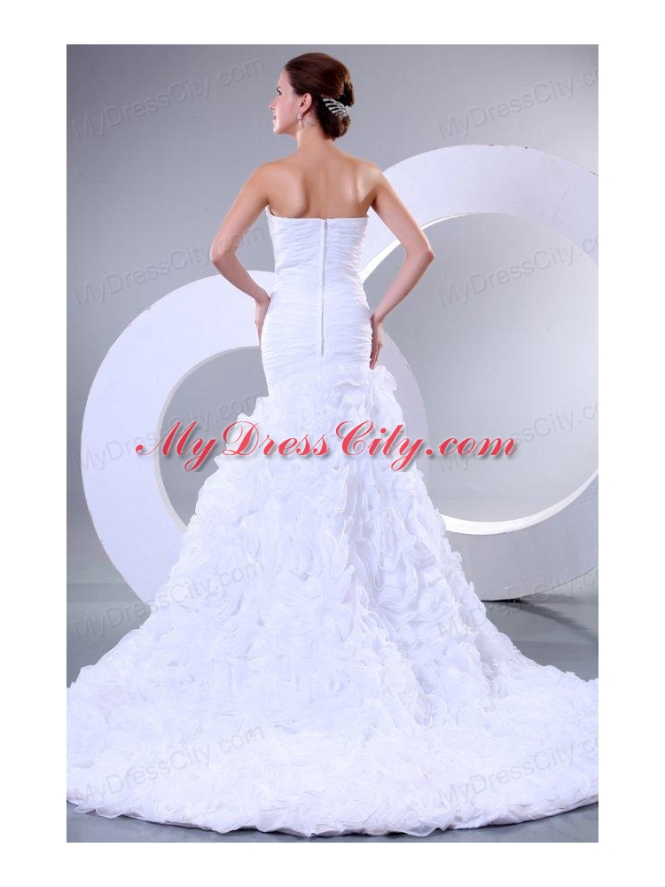 Sweetheart Mermaid Ruffles and Ruche Organza Wedding Dress