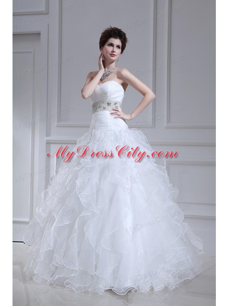 2014 Spring Beautiful A-line Sweetheart Floor-lengthWedding Dress with Ruffles and Appliques