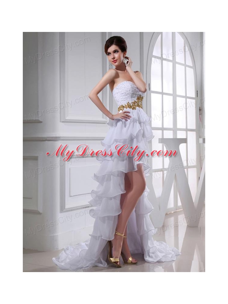 2014 Spring Empire Sweetheart Ruffled Layers Chiffon High-low Wedding Dress