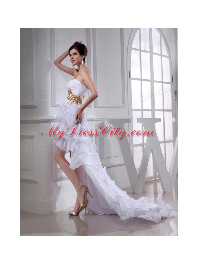 2014 Spring Empire Sweetheart Ruffled Layers Chiffon High-low Wedding Dress