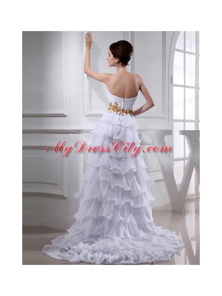 2014 Spring Empire Sweetheart Ruffled Layers Chiffon High-low Wedding Dress