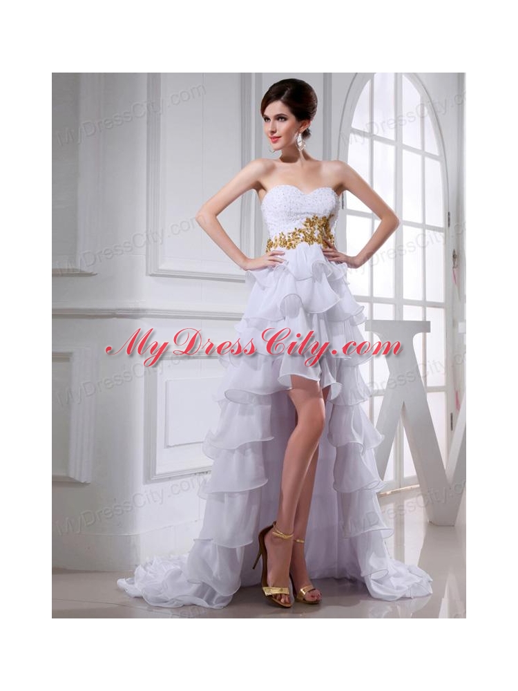 2014 Spring Empire Sweetheart Ruffled Layers Chiffon High-low Wedding Dress