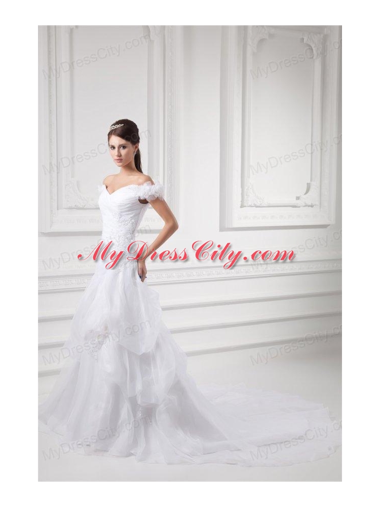 A-line Off The Shoulder Appliques and Pick-ups Wedding Dress