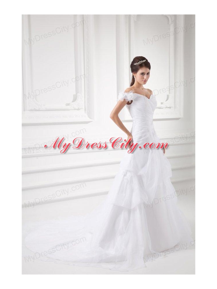 A-line Off The Shoulder Appliques and Pick-ups Wedding Dress