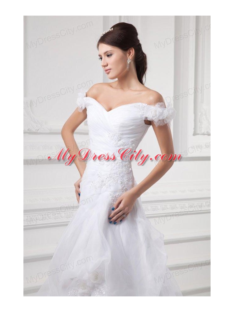 A-line Off The Shoulder Appliques and Pick-ups Wedding Dress