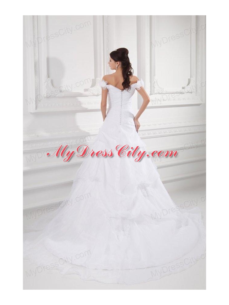 A-line Off The Shoulder Appliques and Pick-ups Wedding Dress