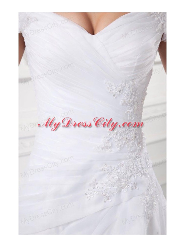 A-line Off The Shoulder Appliques and Pick-ups Wedding Dress