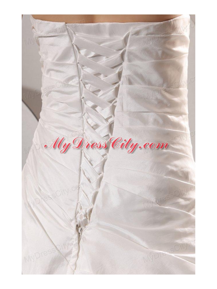 A-line Strapless Taffeta Court Train Wedding Dress with Pick-ups