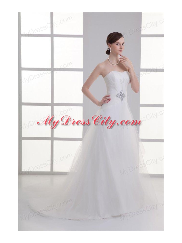 A-line Sweetheart Beading Tulle Ruching Wedding Dress