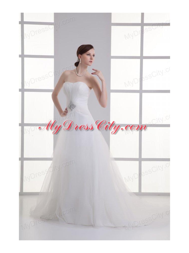 A-line Sweetheart Beading Tulle Ruching Wedding Dress