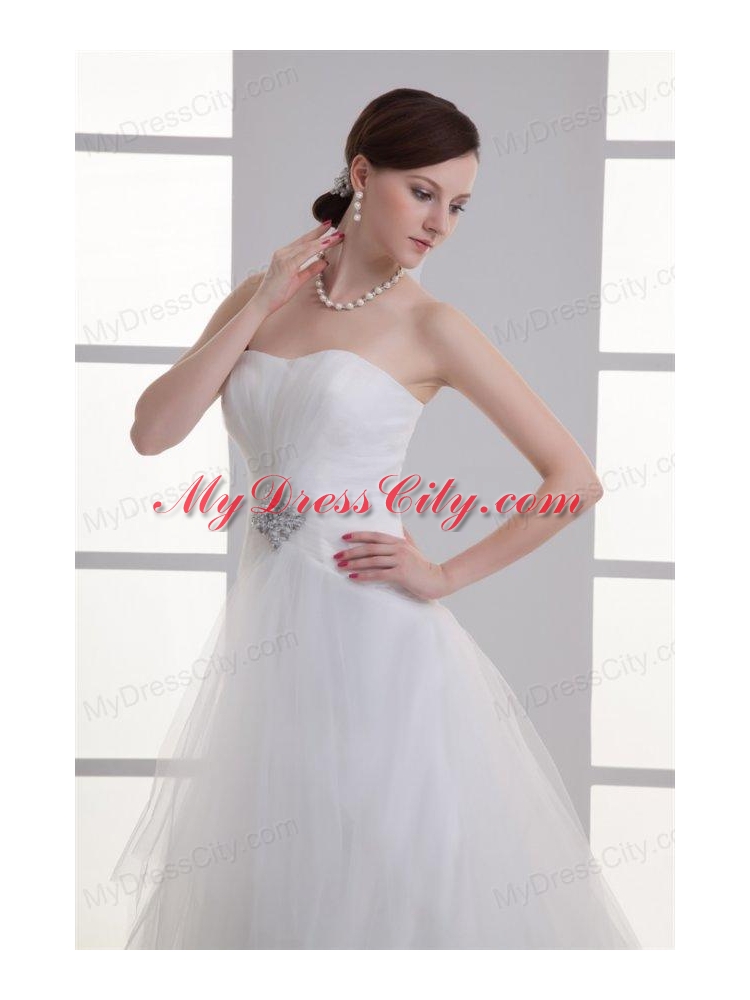 A-line Sweetheart Beading Tulle Ruching Wedding Dress