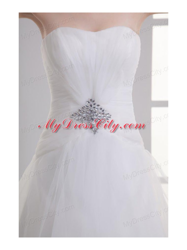 A-line Sweetheart Beading Tulle Ruching Wedding Dress